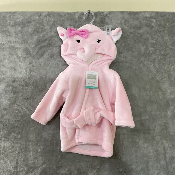 NWT Hudson Baby Plush Animal Face Hooded Bathrobe Pink Elephant 0-9 Months - Picture 4 of 6